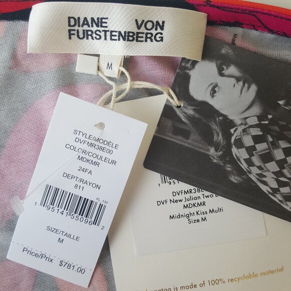 Diane von Furstenberg ! Julian Lip-Print Silk Wrap Dress (M) - Picture 12 of 12